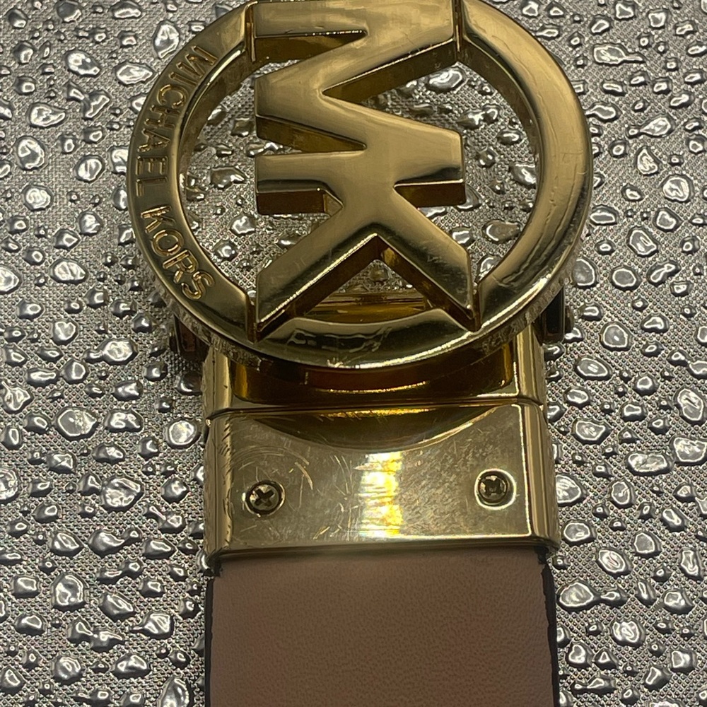 Michael Kors Gold Logo Buckle Tan Belt